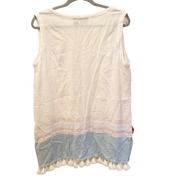Rachel Zoe Blue White Linen Blend Tassel Swim Cover Up Tunic Medium - Picture 2 of 5